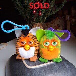 Vintage '00 McFurby 'Tiger' #2 & 'Tree Frog' #3 Clip-On Plush (from Happy Meals)